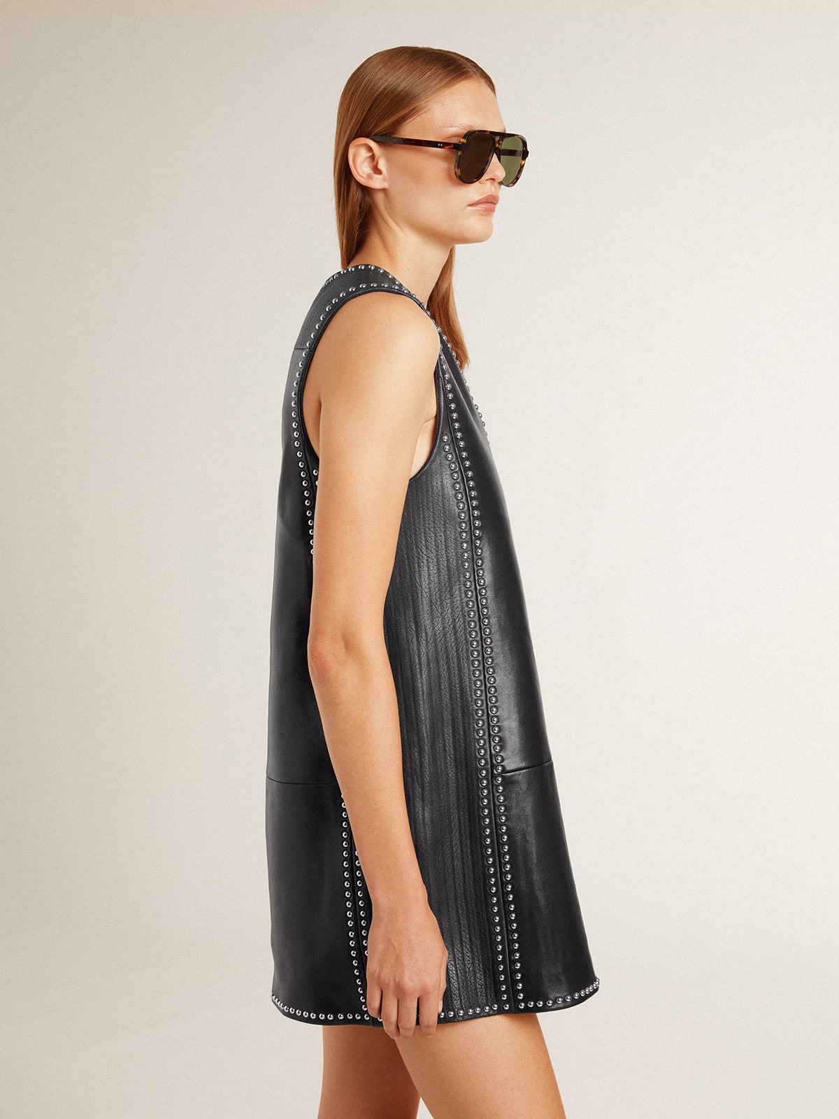 Women's black nappa leather dress with studs| Golden Goose