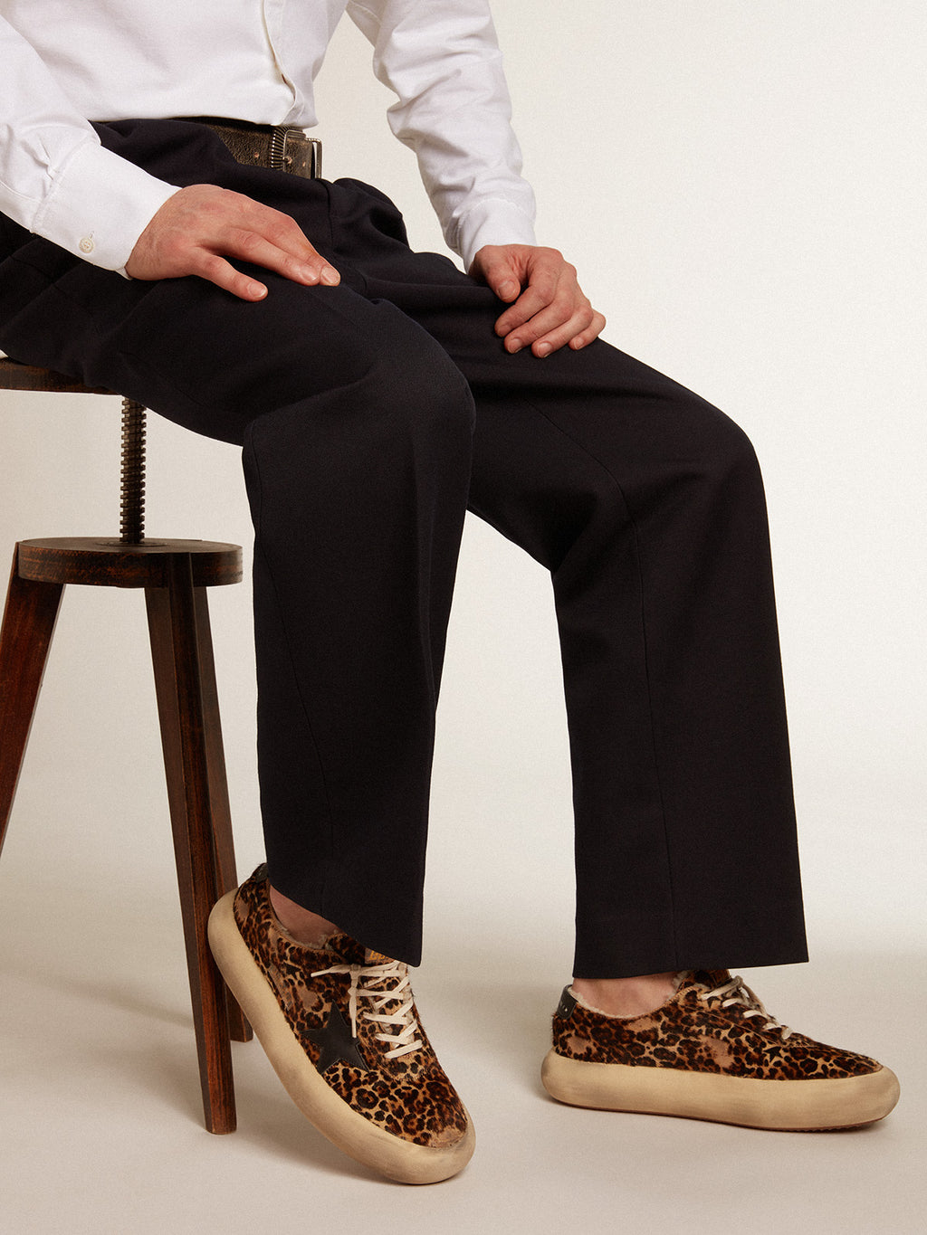 Men's Space-Star in animal print pony skin and shearling lining| Golden Goose