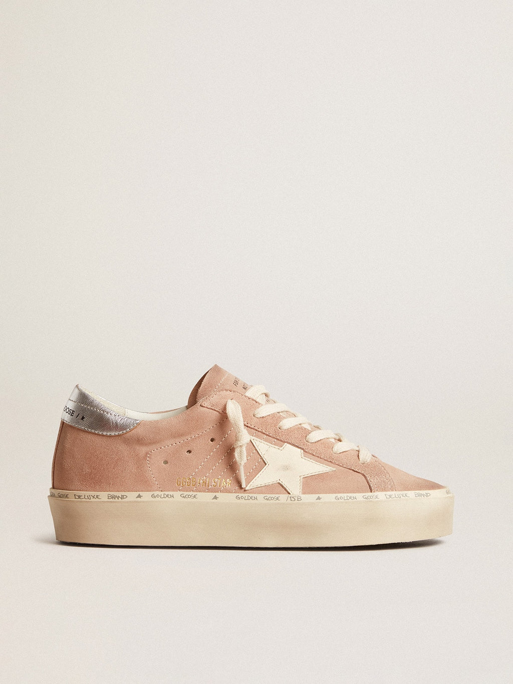 Women's Hi Star in pink suede with cream star and silver leather heel tab| Golden Goose