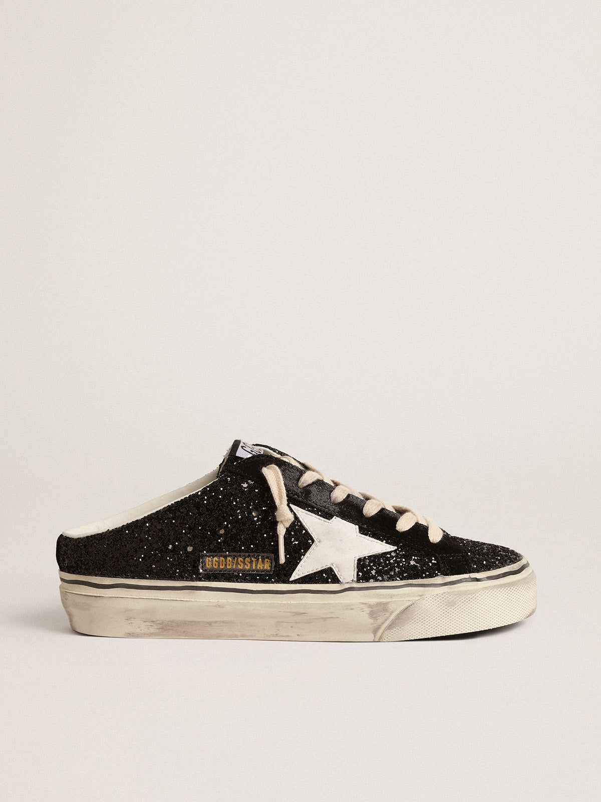 Super-Star Sabots in black glitter with white bio-based star| Golden Goose