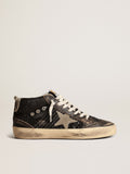 Women's Mid Star in black glitter with dove-gray suede star and heel tab| Golden Goose