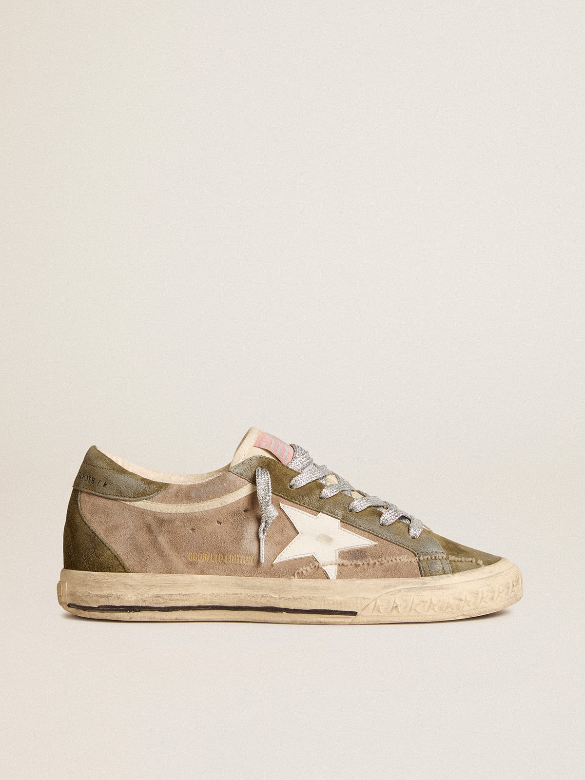 Super-Star LTD in dove-gray suede with leather star and suede heel tab| Golden Goose
