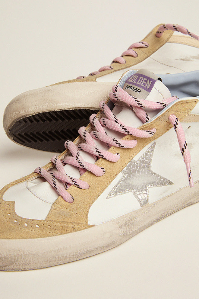 Mid Star with silver star and cream snake-print leather flash| Golden Goose