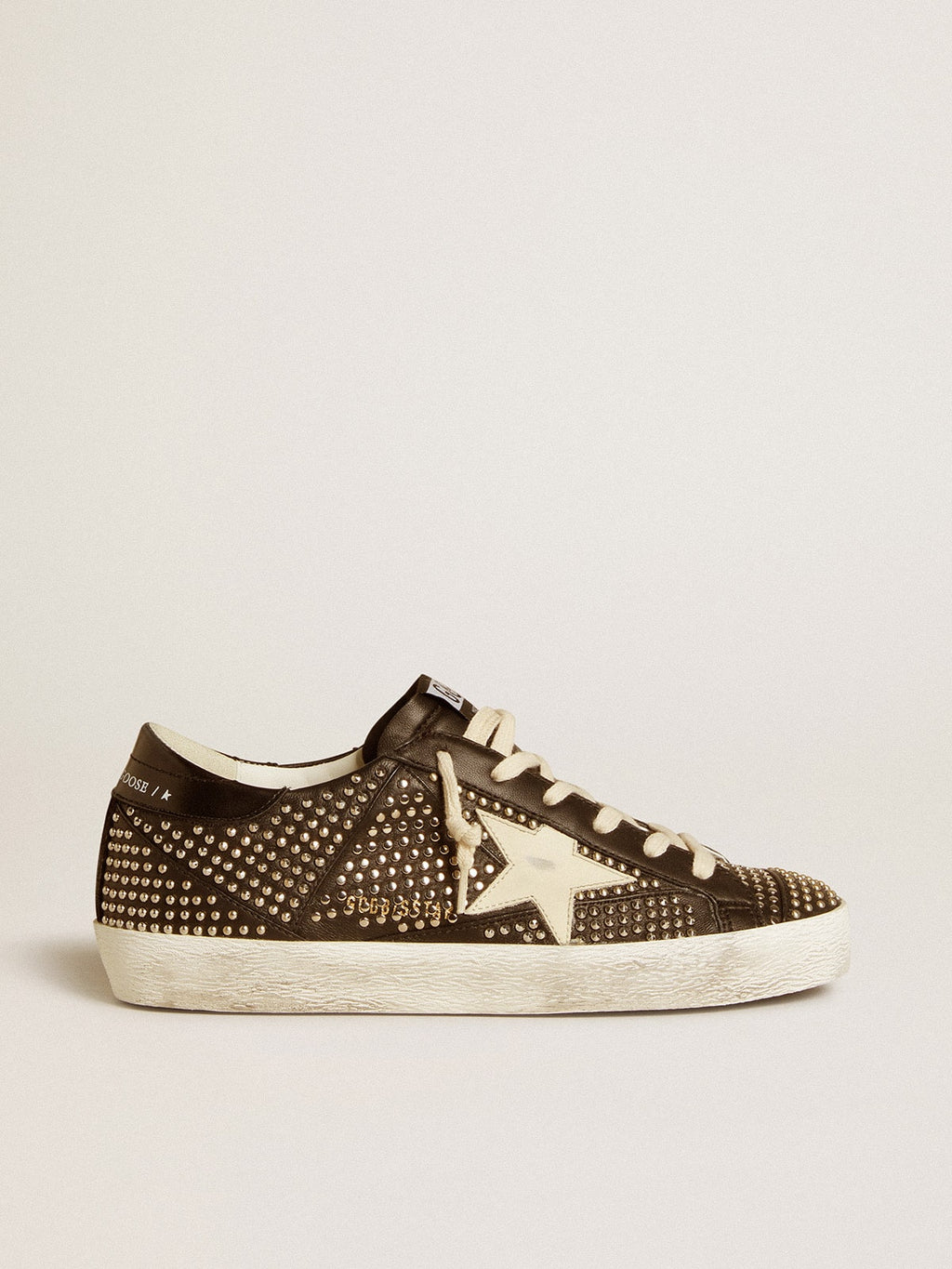 Women's Super-Star in studded black nappa with white leather star| Golden Goose