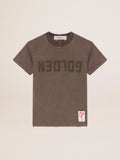 Olive-green regular-fit T-shirt with Golden lettering on the front| Golden Goose