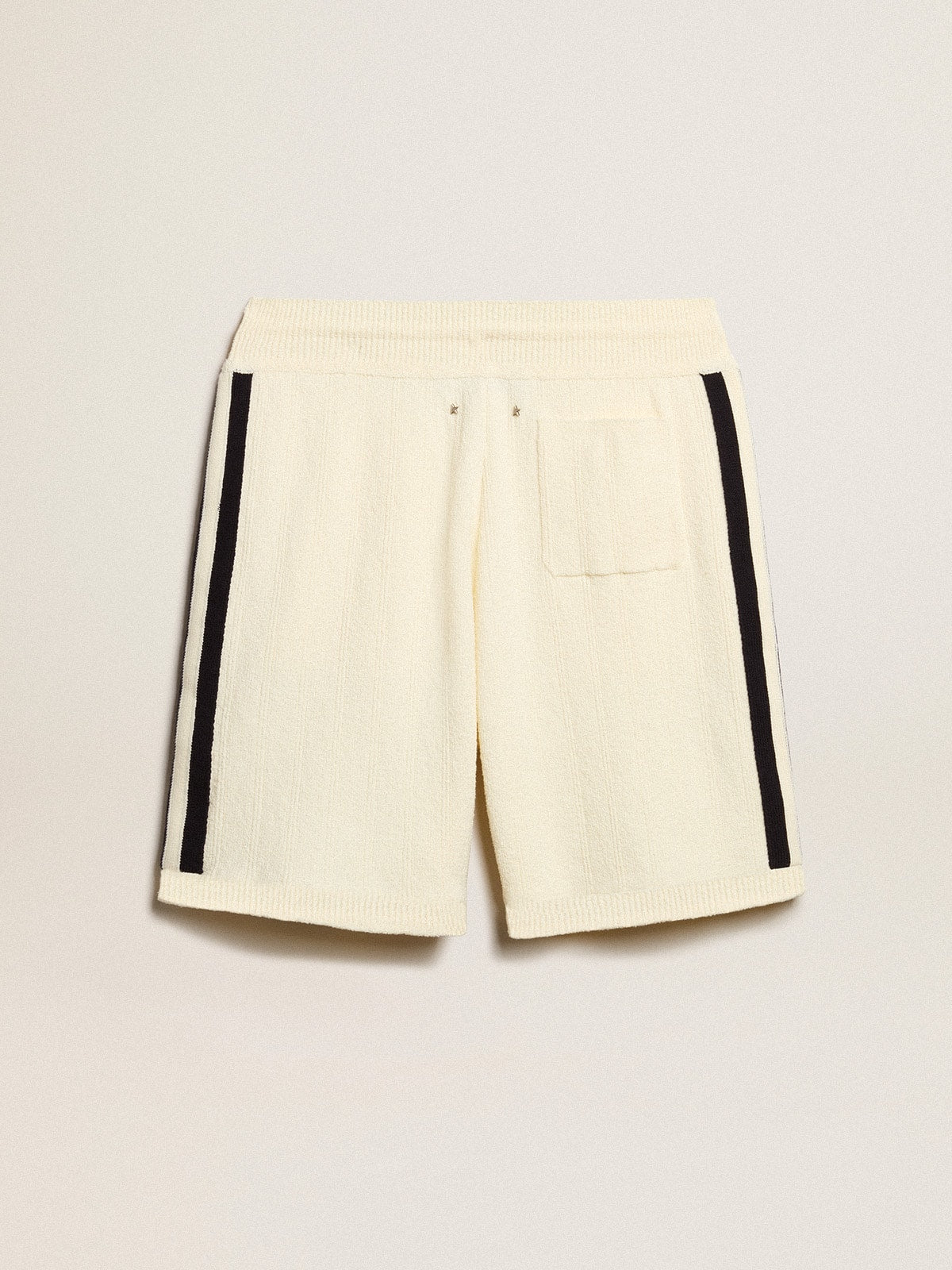 Men's vintage white shorts with blue rib knit on the sides| Golden Goose