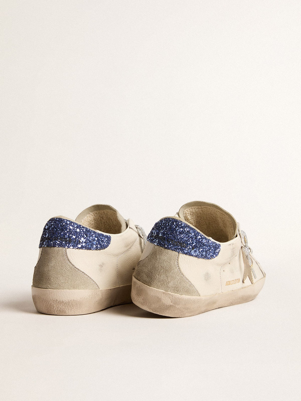 Women's Super-Star LTD in nappa leather with platinum star and blue glitter heel tab| Golden Goose