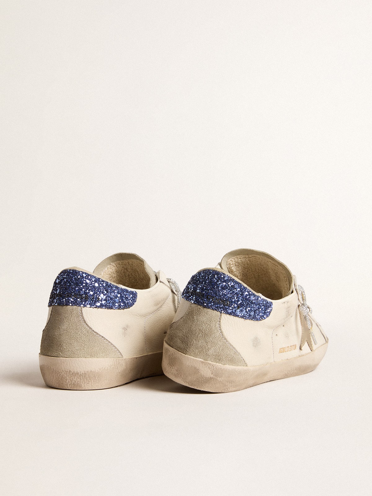 Women's Super-Star LTD in nappa leather with platinum star and blue glitter heel tab| Golden Goose