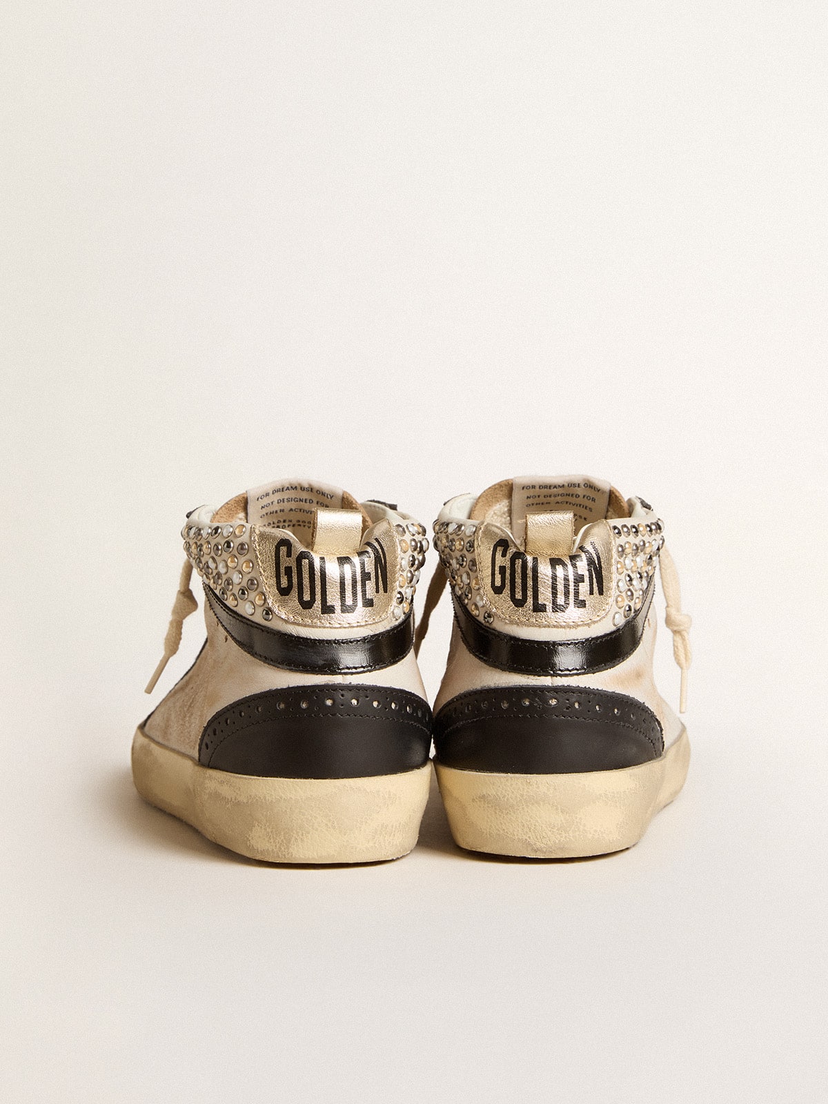 Women's Mid Star LTD in black and white leather with pearls and perforated star| Golden Goose
