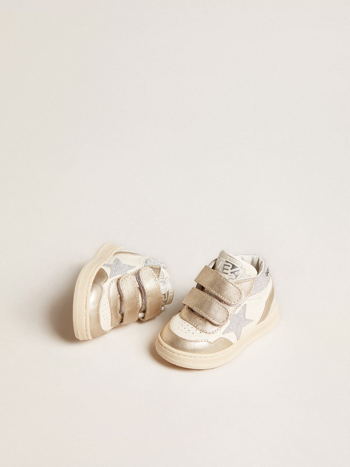 June Junior in nappa and metallic leather inserts with glitter star| Golden Goose