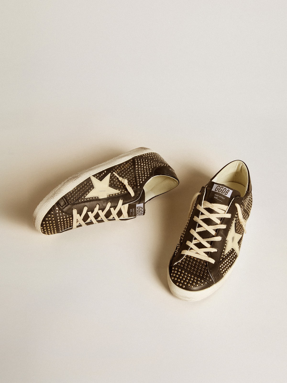 Men's Super-Star in studded black nappa with white leather star| Golden Goose