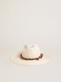 Parchment-colored fedora hat with leather band| Golden Goose