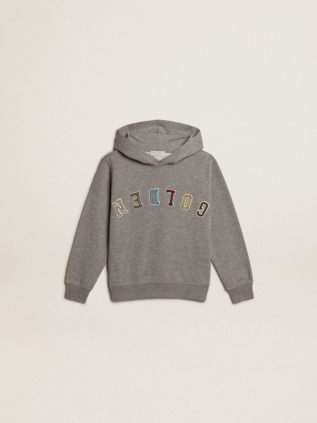 Boys' gray cotton hooded sweatshirt| Golden Goose
