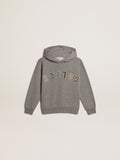 Boys' gray cotton hooded sweatshirt| Golden Goose