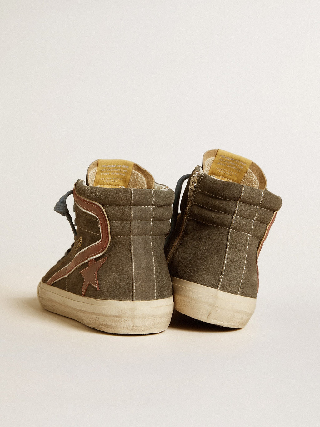 Slide in gray suede with brown nubuck star and flash| Golden Goose