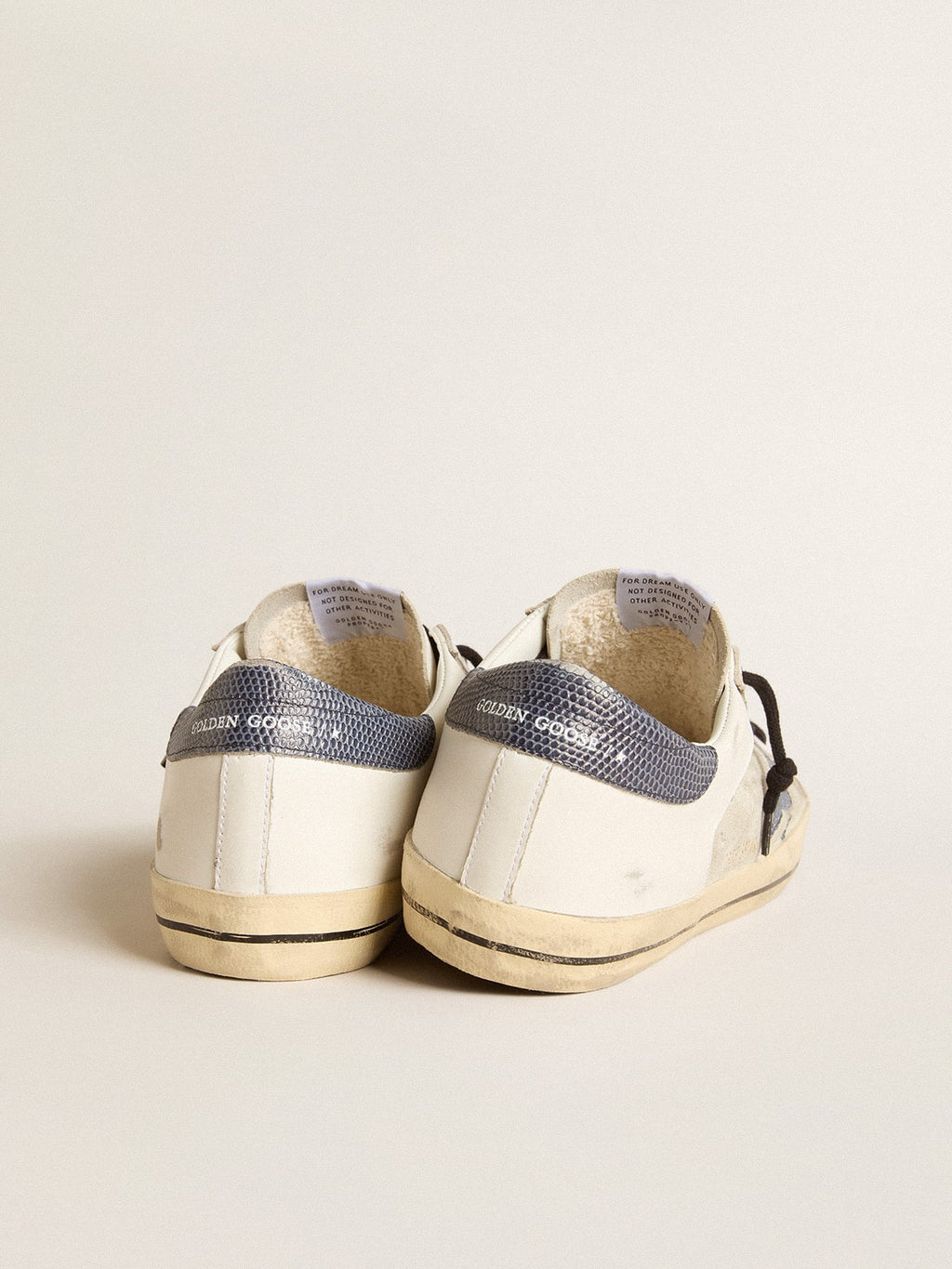 Super-Star in leather and suede with blue lizard-print leather star| Golden Goose