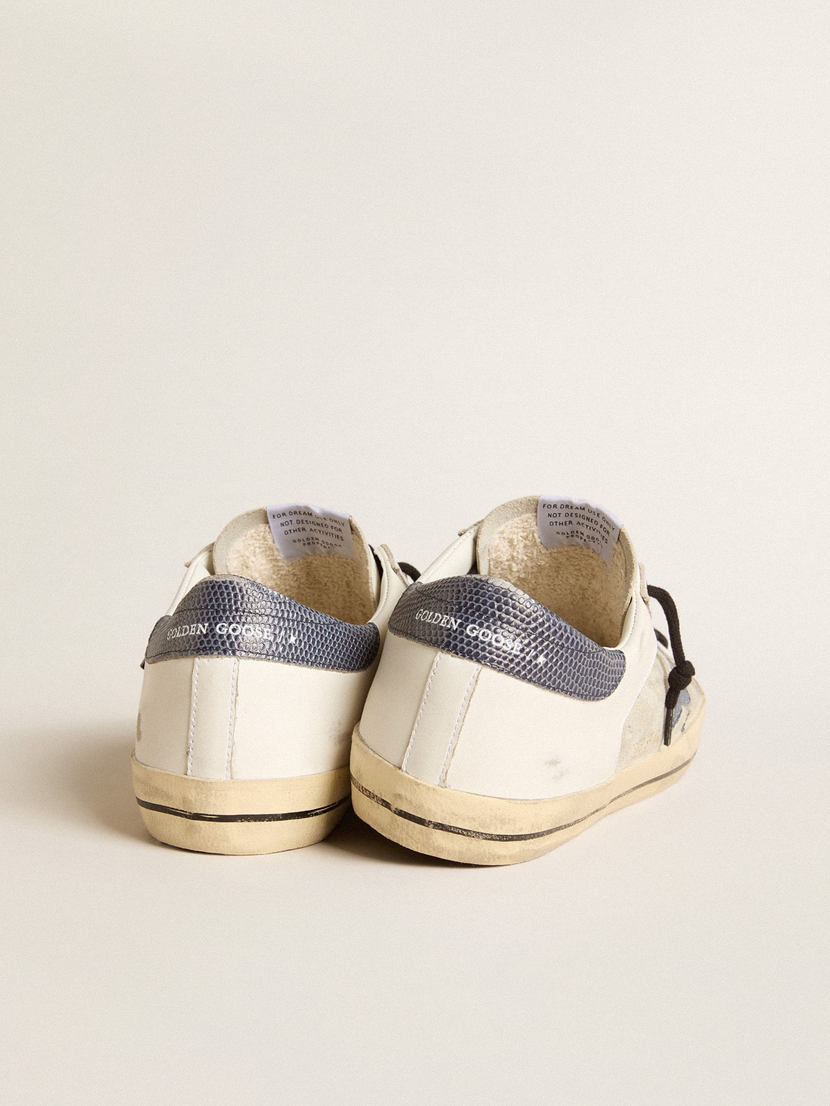 Super-Star in leather and suede with blue lizard-print leather star| Golden Goose