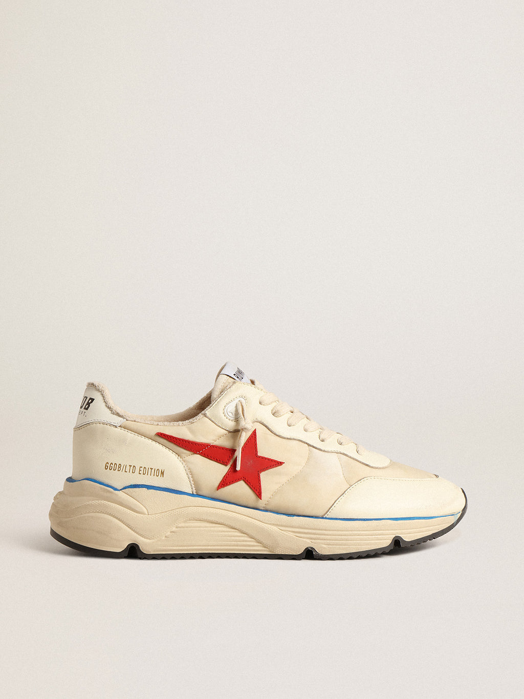 Men's Running Sole LTD in beige nylon with red leather star| Golden Goose