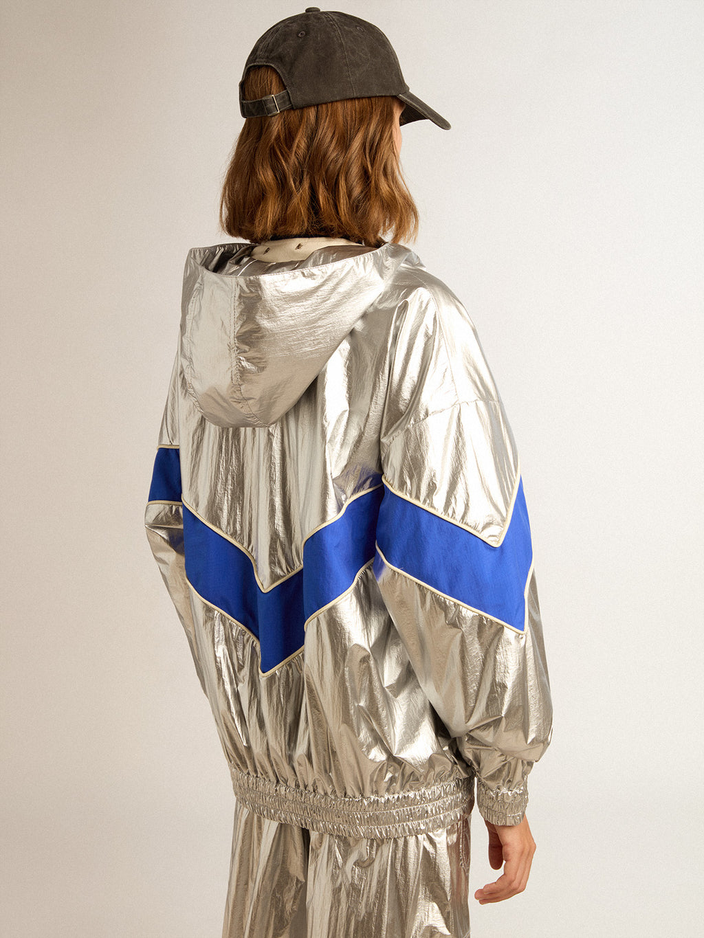 Women's windcheater in silver technical fabric| Golden Goose
