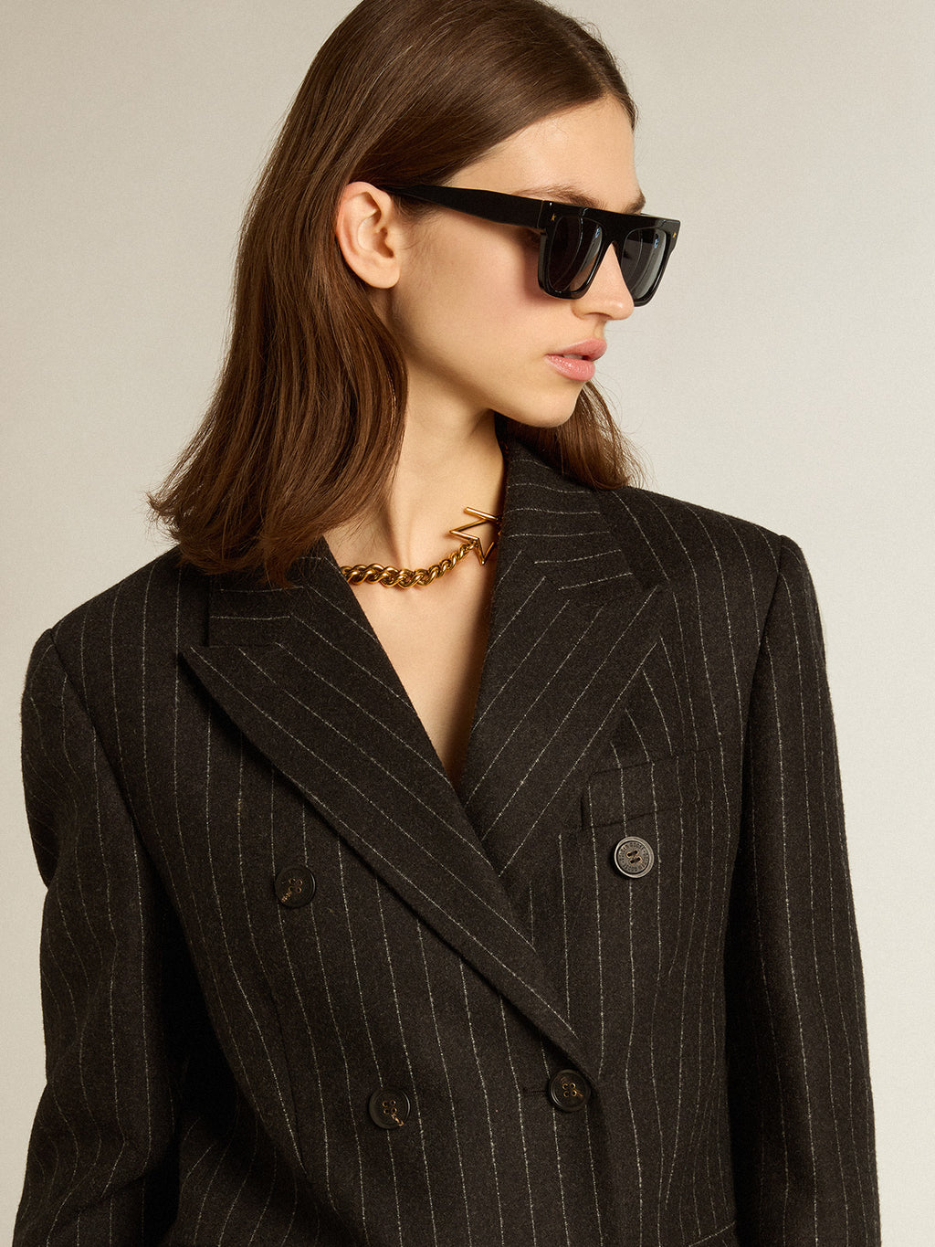 Women's double-breasted blazer in gray melange wool| Golden Goose