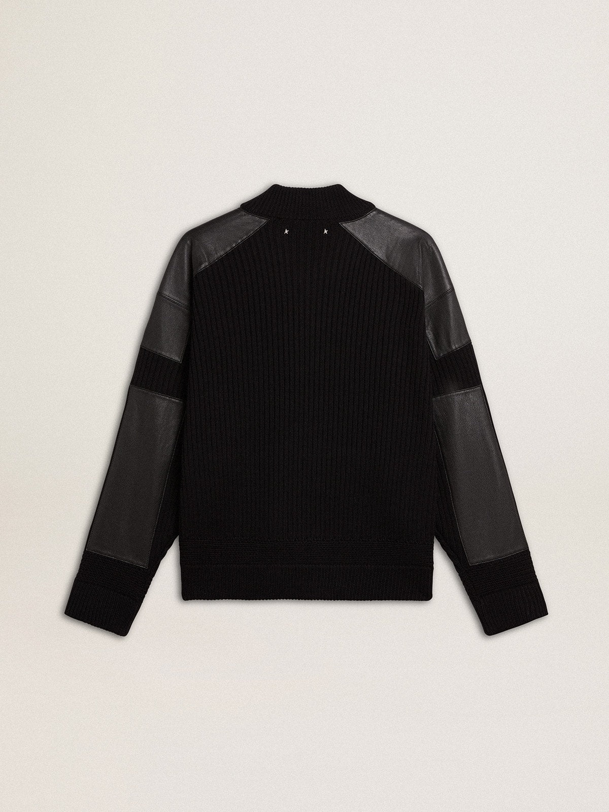 Men's black merino wool jacket with leather patches| Golden Goose