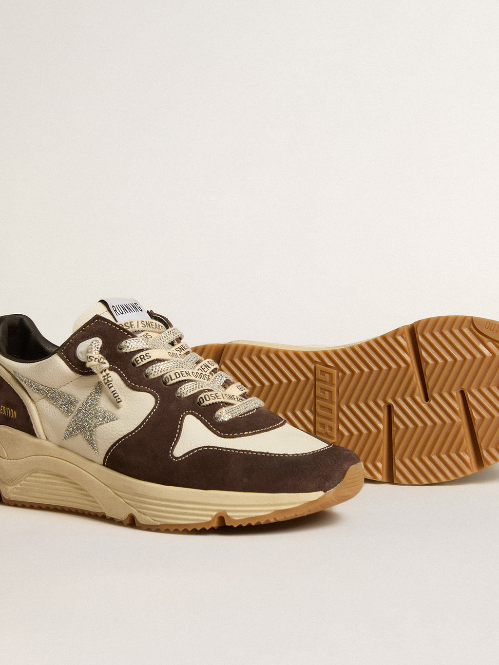 Running Sole LTD in nappa and brown suede with a Swarovski star| Golden Goose
