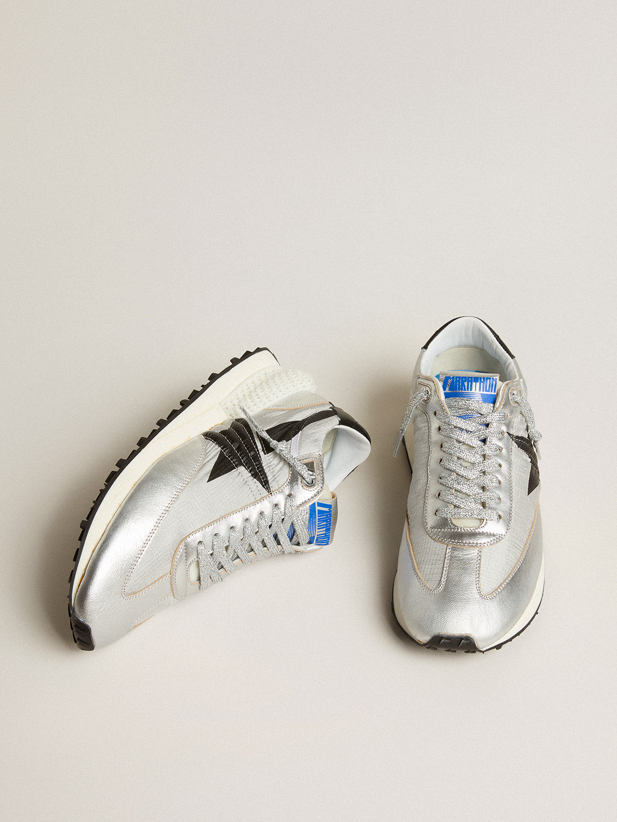 Women's Marathon with silver ripstop nylon upper and black star| Golden Goose