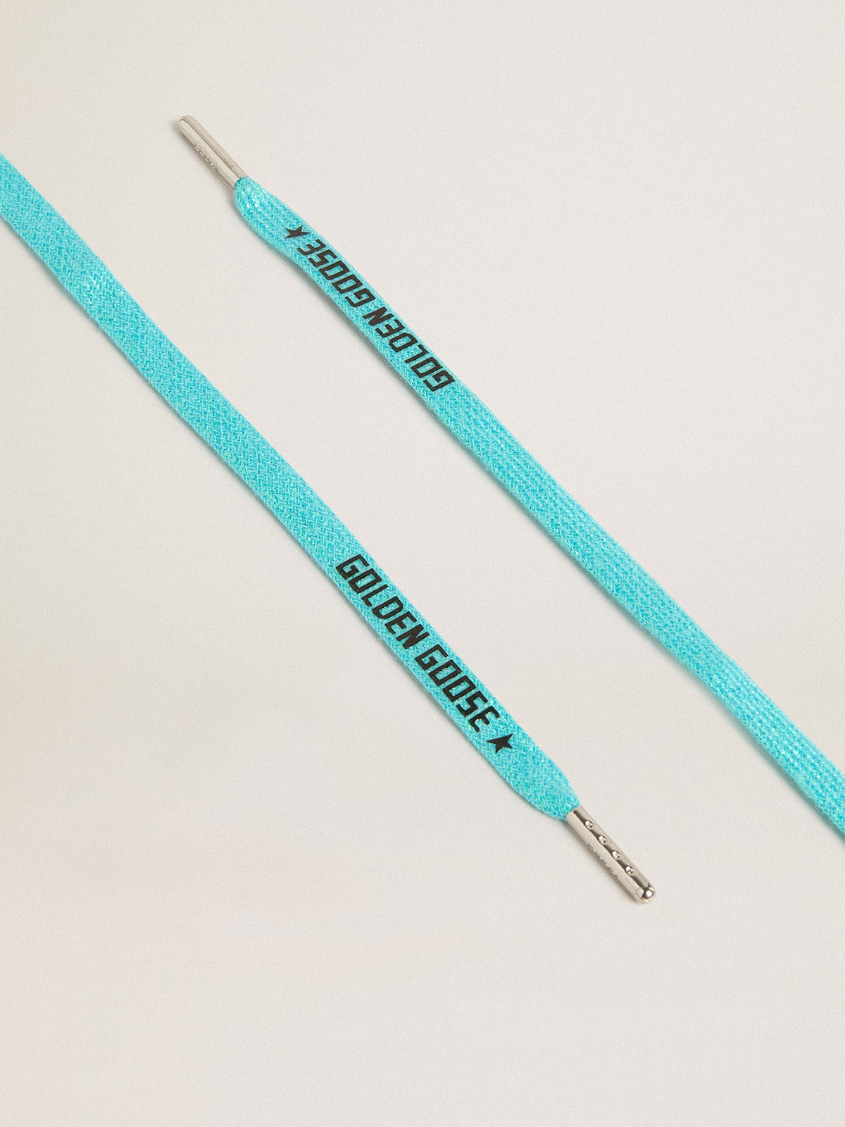 Light blue Lurex laces with contrasting black logo| Golden Goose