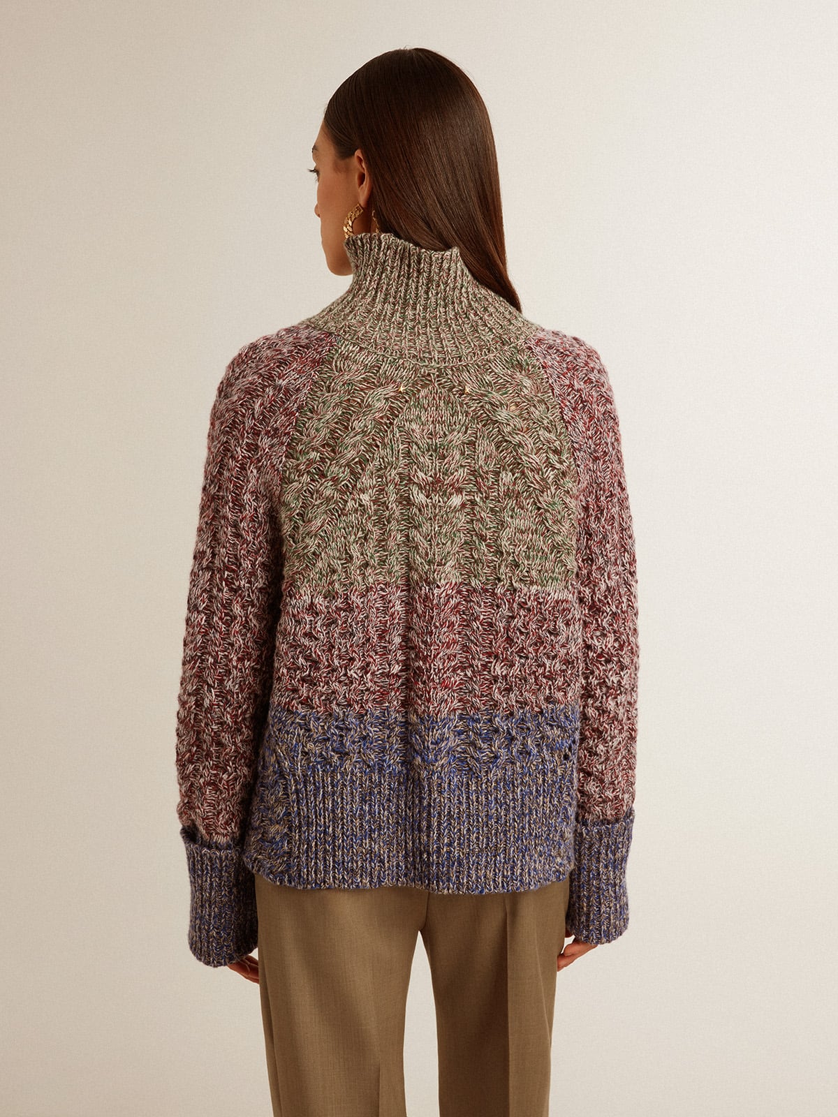 Women's multicolored high neck sweater with mouliné yarn