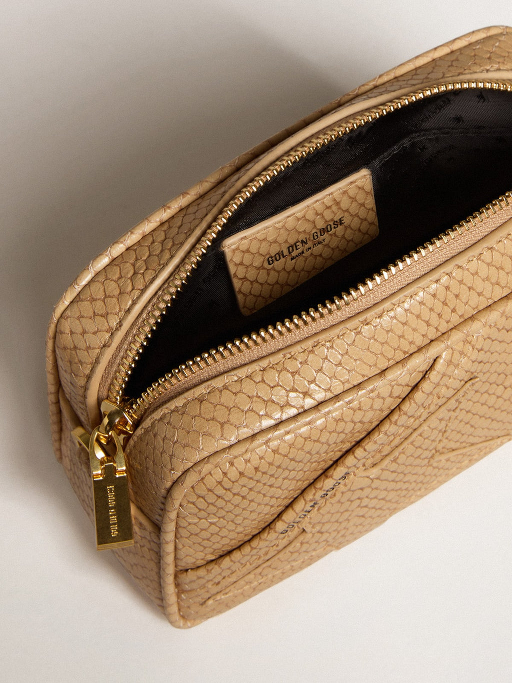 Mini Star Bag in beige snake-print leather| Golden Goose
