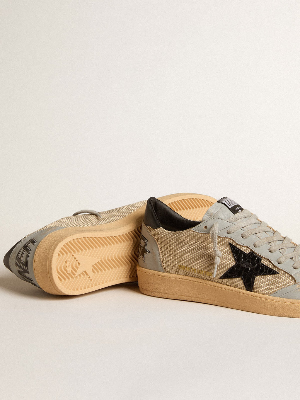 Men's Ball Star LTD in beige mesh with croc-print leather star and nappa inserts| Golden Goose