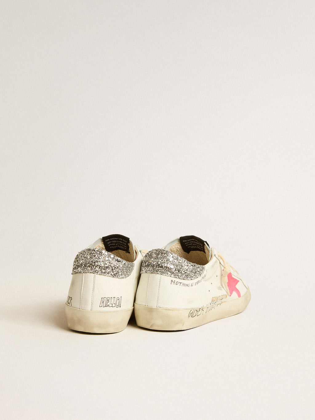 Super-Star LTD with fluorescent lobster suede star and glitter heel tab| Golden Goose