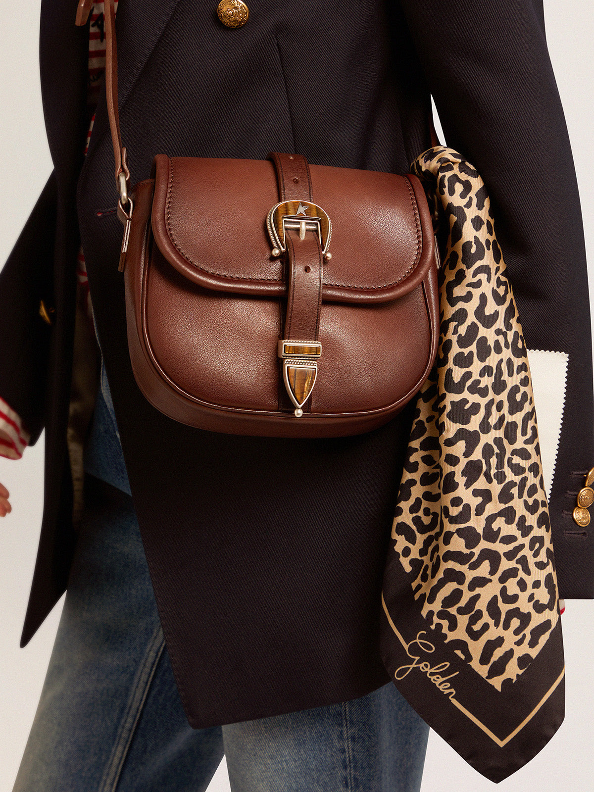 Golden Collection scarf in black with leopard print| Golden Goose