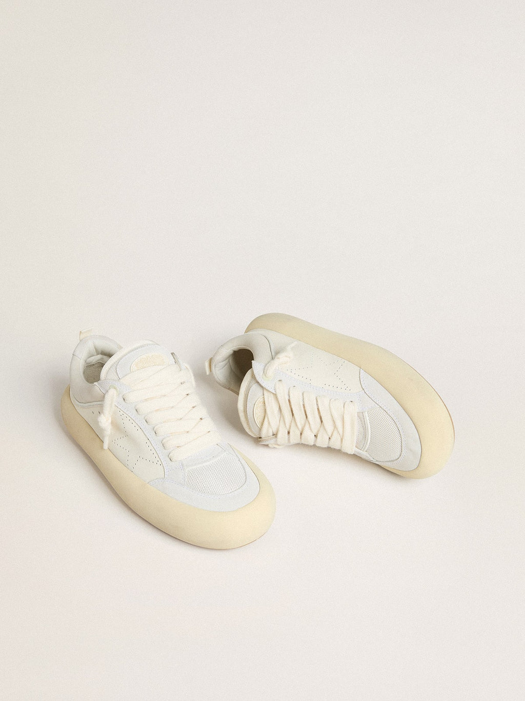 Men's Space-Star Cube in white leather with perforated star| Golden Goose