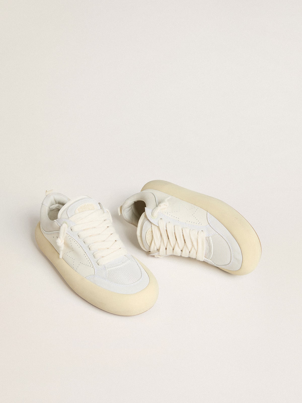Men's Space-Star Cube in white leather with perforated star| Golden Goose