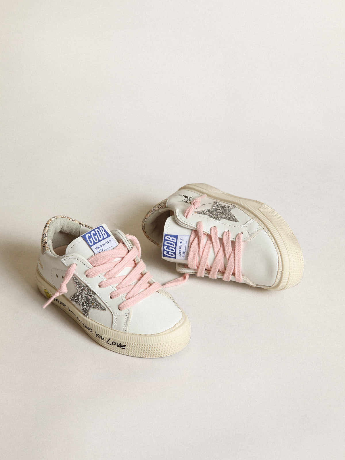Young May with silver glitter star and leopard print heel tab| Golden Goose