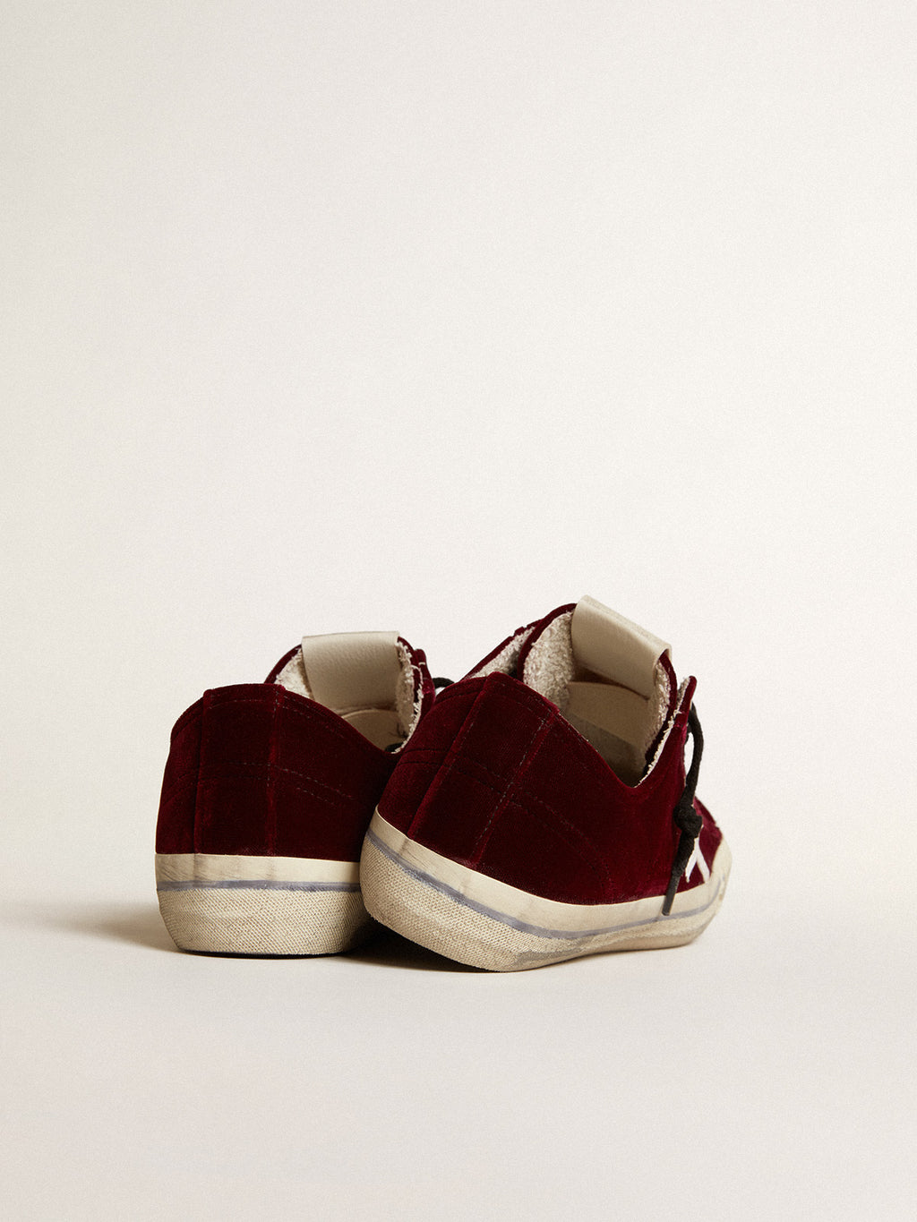 Women's V-Star LTD in burgundy velvet with white leather star| Golden Goose