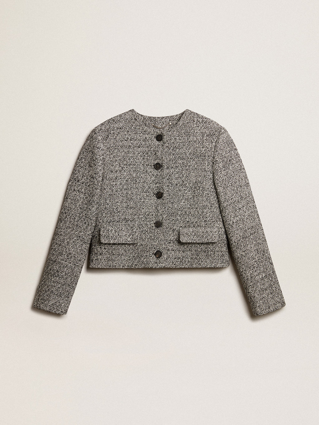 Boxy cropped jacket in gray bouclé fabric| Golden Goose