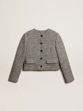 Boxy cropped jacket in gray bouclé fabric| Golden Goose
