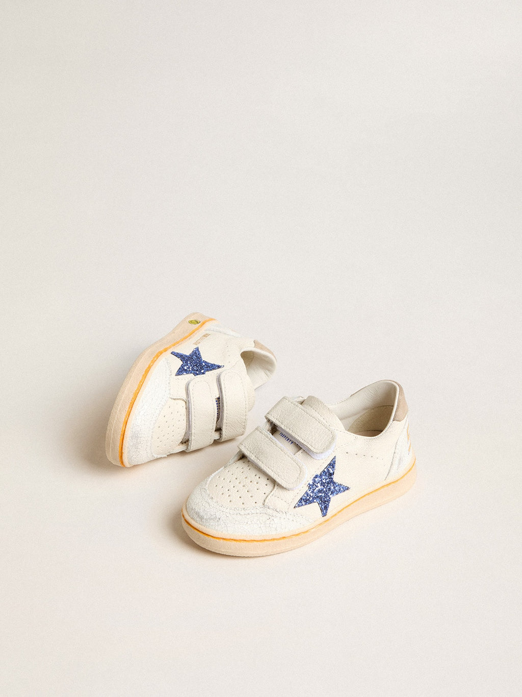 Young Ball Star with blue glitter star and beige suede heel tab| Golden Goose