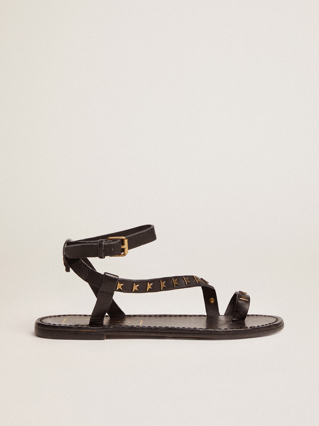 Women's black leather thong sandals Janis| Golden Goose