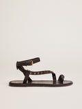 Women's black leather thong sandals Janis| Golden Goose