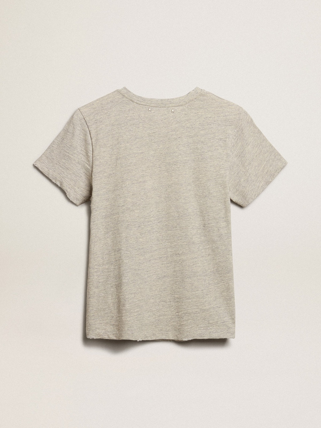 Women's gray melange cotton T-shirt with embroidered lettering| Golden Goose