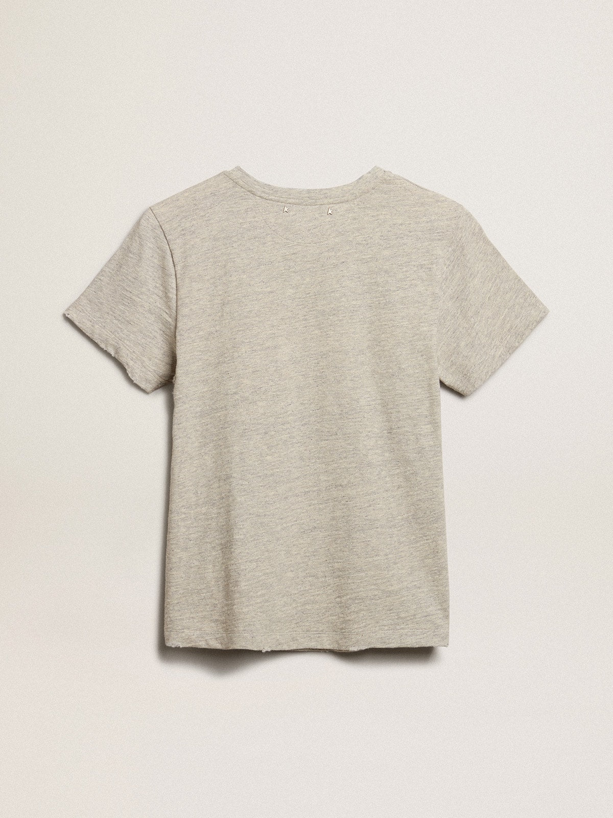 Women's gray melange cotton T-shirt with embroidered lettering| Golden Goose