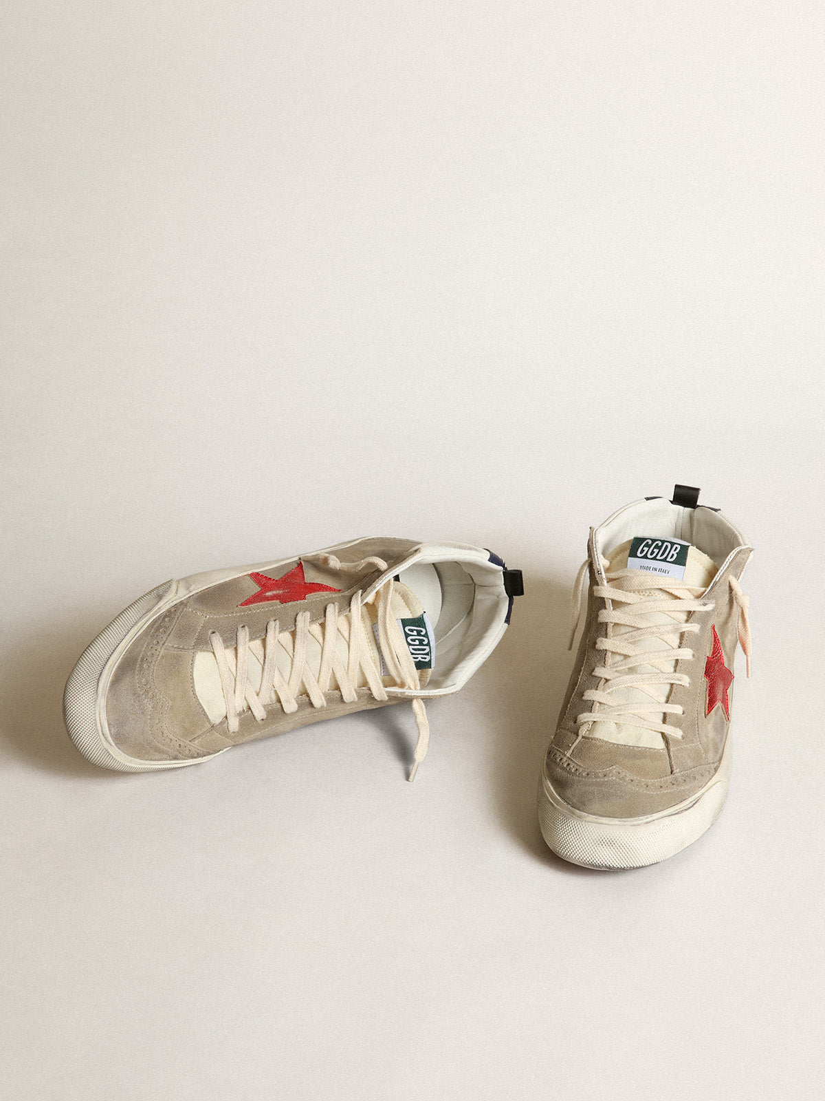 Men's Mid Star in dove gray suede with red leather star| Golden Goose