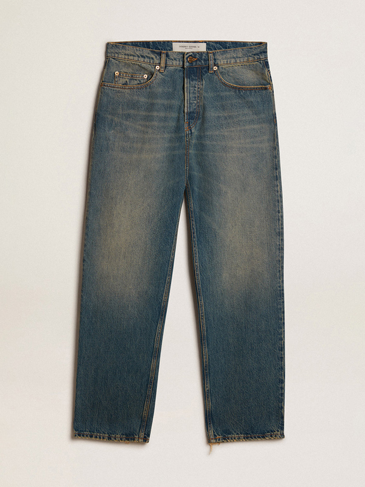 Blue jeans with a lived-in treatment| Golden Goose