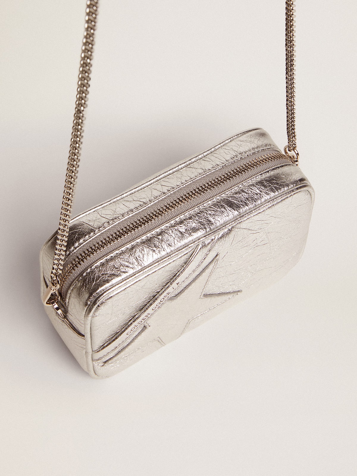 Women's Mini Star Bag in silver laminated leather with tone-on-tone star| Golden Goose