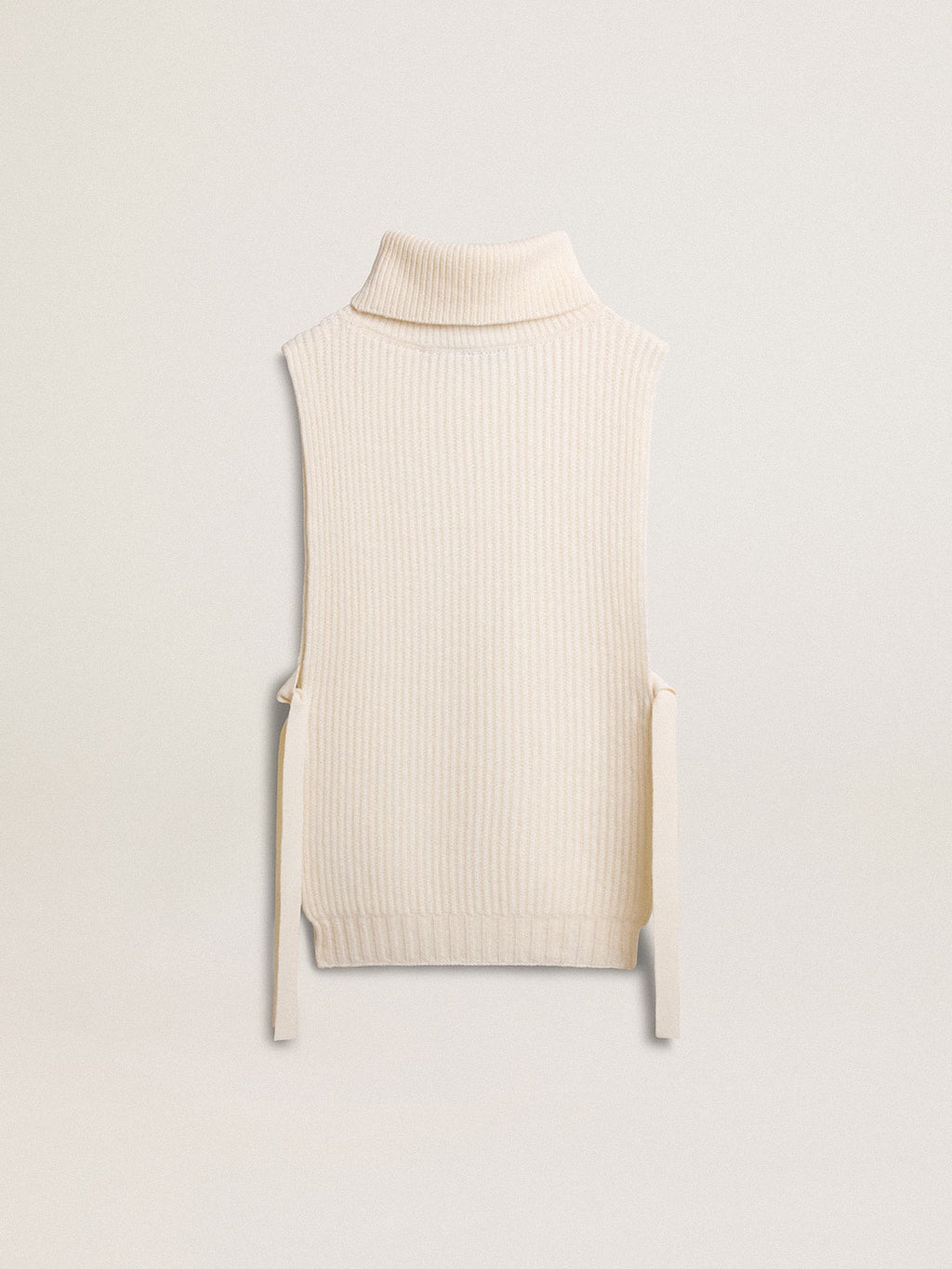 Unisex white high-neck sleeveless sweater in ribbed wool| Golden Goose