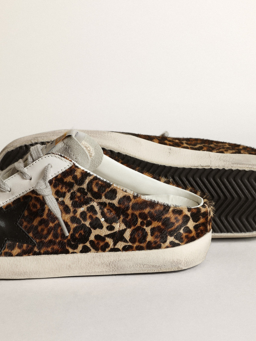 Women's Super-Star Sabot in leopard print pony skin with black star| Golden Goose
