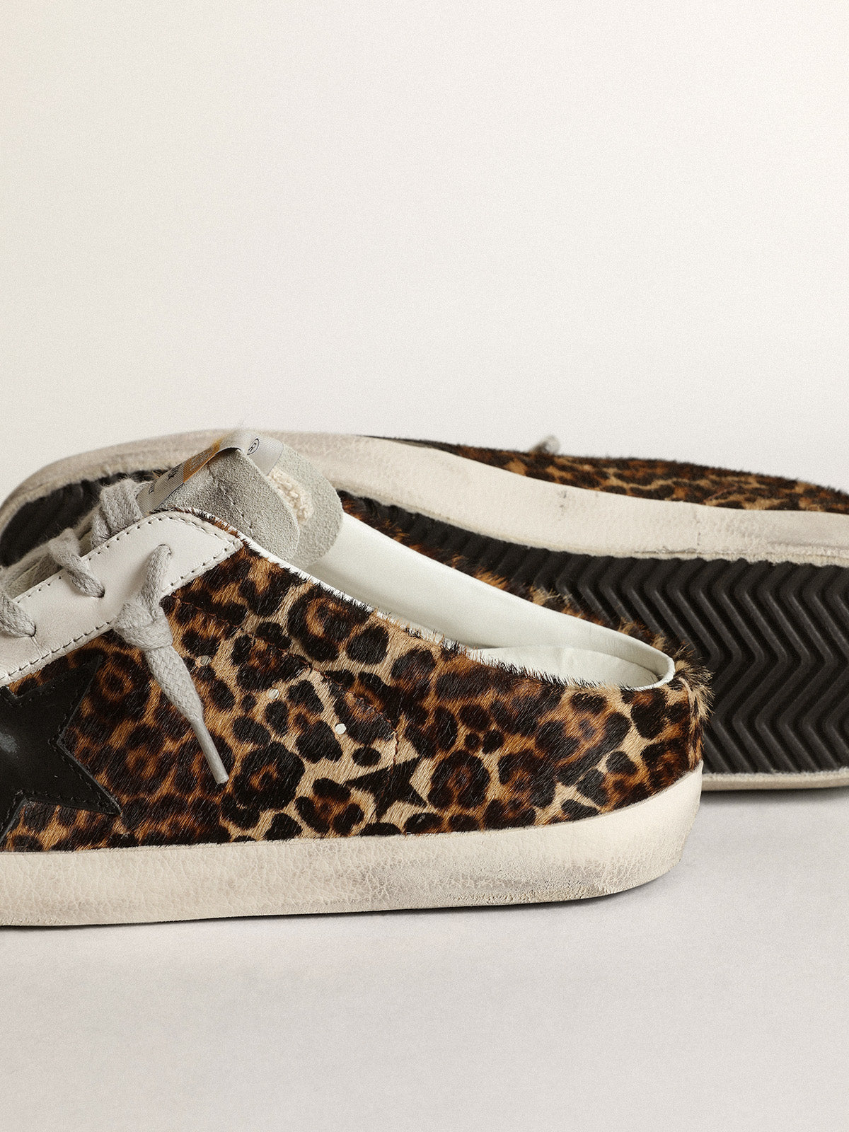 Women's Super-Star Sabot in leopard print pony skin with black star| Golden Goose
